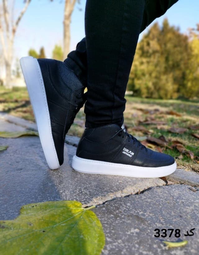 حراج ویژه این هفته کفش نیم بوت مردانه پسرانه درام ساق دار مشکی زیره سفید