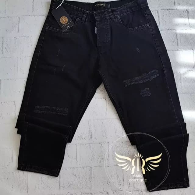 شلوار جین مام فیت مردانه مشکی زانفیکس دار بهترین قیمت و کیفیت