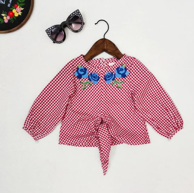 شومیز دخترانه چهارخانه گره‌ای