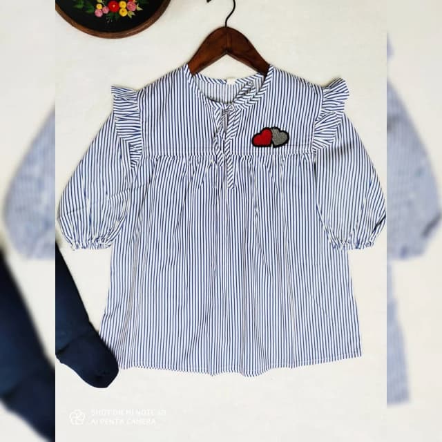 تونیک دخترانه نخی (راه راه آبی)