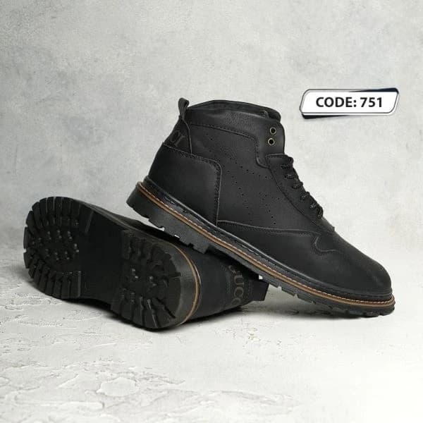 نیم بوت مدل GUCCI چرم مشکی دور دوخت (کد 751)