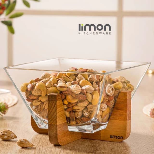 آجیل خوری شیشه ای پایه چوبی لیمون