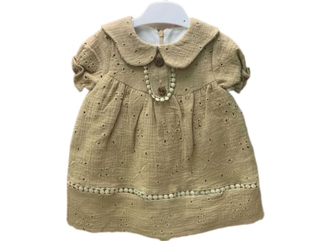 پیراهن دخترانه دانتل دوزی شده رنگ نسکافه ای zara