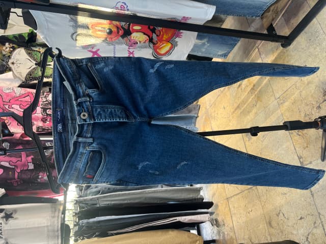 شلوار مردانه اسکینی جین سرمه ای طرح زاپ کد۴۶۰