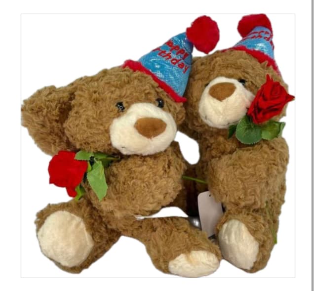 عروسک خرس قهوه ای گل به دست