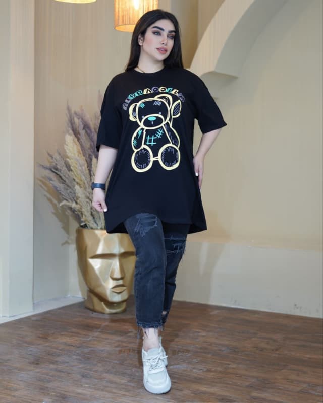 تیشرت لانگ مشکی نخ پنبه خاص پسند در سه طرح جذاب 