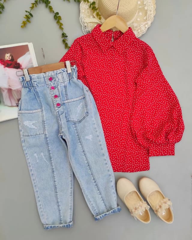 شومیز آستین پفی خوشگل قرمز️