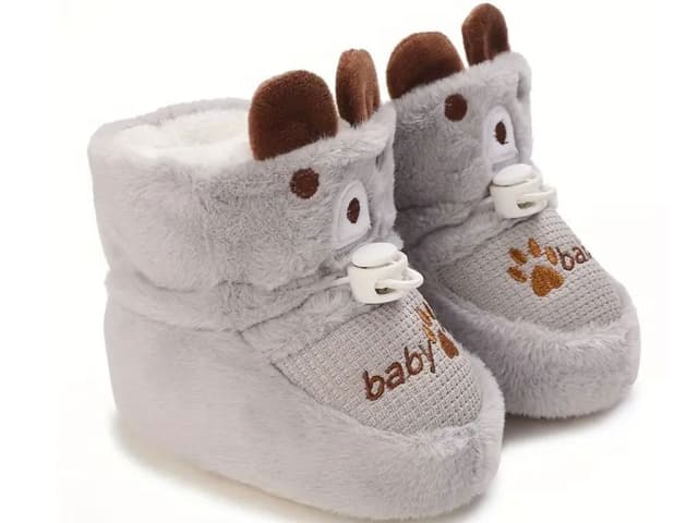 پاپوش ساق دار زمستانی استپ دار توکرکی رنگ طوسی طرح خرس baby