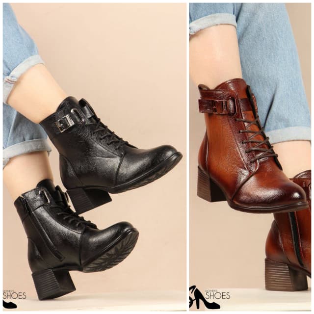 کفش نیم بوت چرم زنانه ds01139