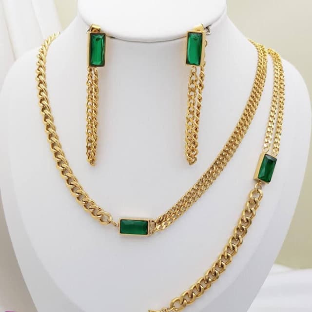 سرویس زنانه استیل کارتیر طلایی زمردی 455520620