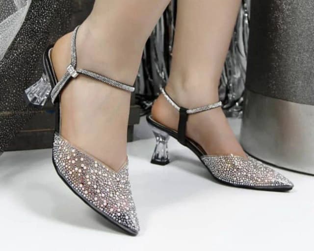 کفش تمام نگین پاشنه شیشه ای زنانه ds01693