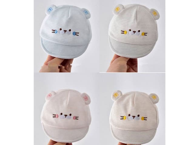 کلاه لبه دار نوزادی طرح گلدوزی شده (دور سر 36cm)