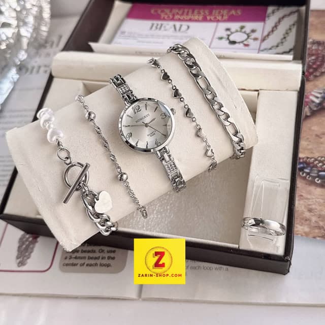 ست ساعت مچی زنانه و 4 دستبند و انگشتر