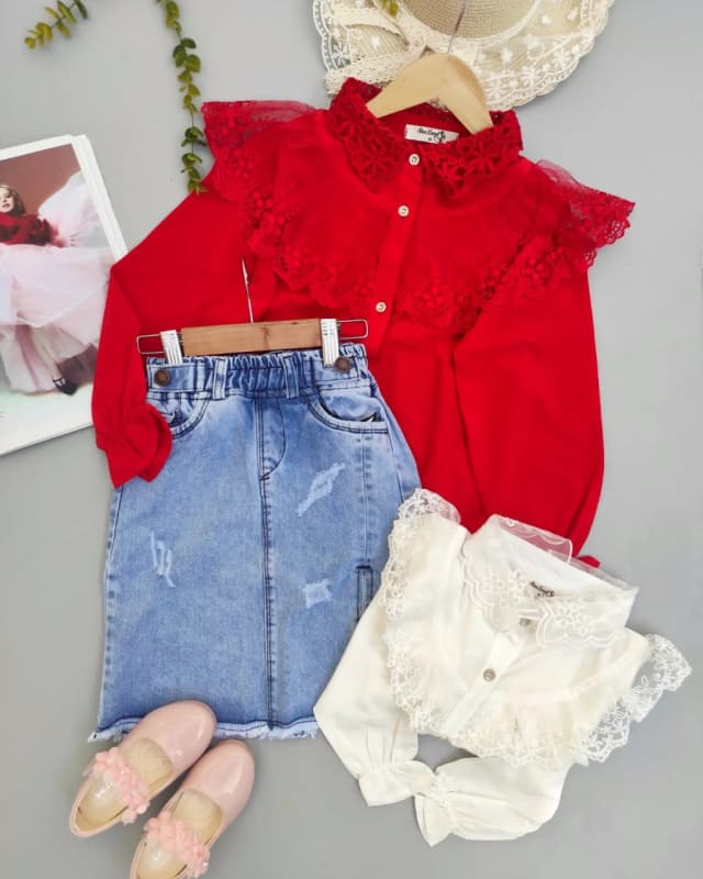 شومیز دخترونه یقه تور️