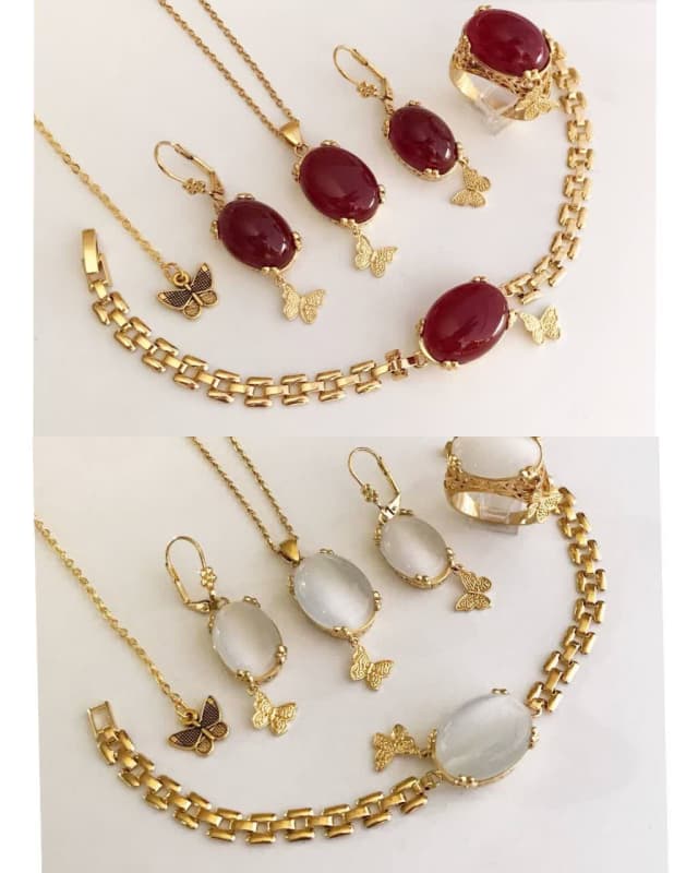 سرویس زنانه طلایی صدفی و عقیق با اشانتیون