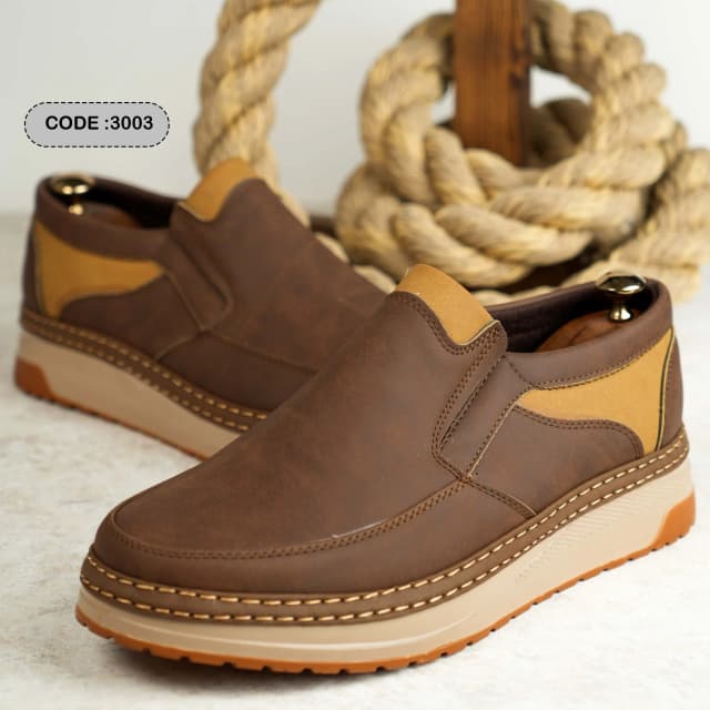 کفش مردانه بدون بند شکلاتی زیره دورنگ ( کد 3003)
