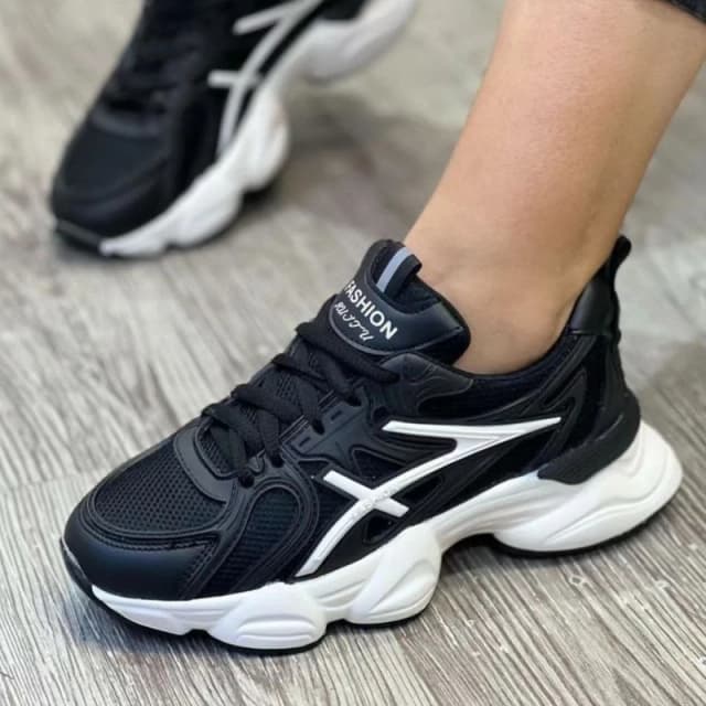 پرفروش ترین کفش کتونی اسپرت زنانه و دخترانه مدل آسیکس رنگ مشکی سفید فوق العاده زیبا و خوش فرم با ارسال رایگان