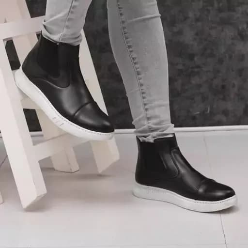 نیم بوت مردانه مشکی و سفید بغل کش با بهترین قیمت